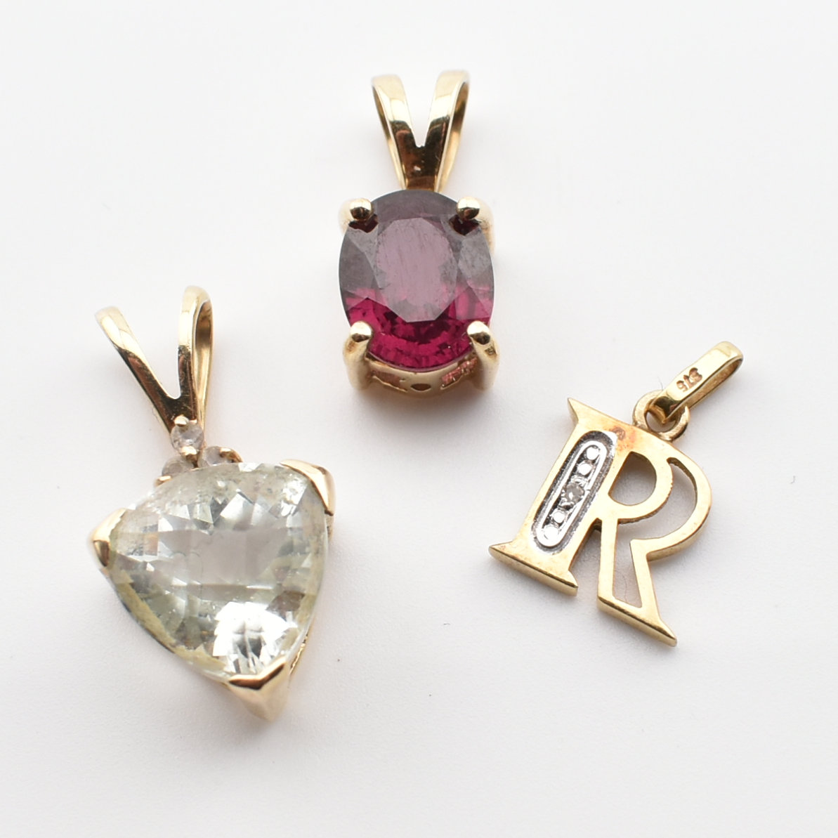 THREE 9CT GOLD & GEM SET NECKLACE PENDANTS