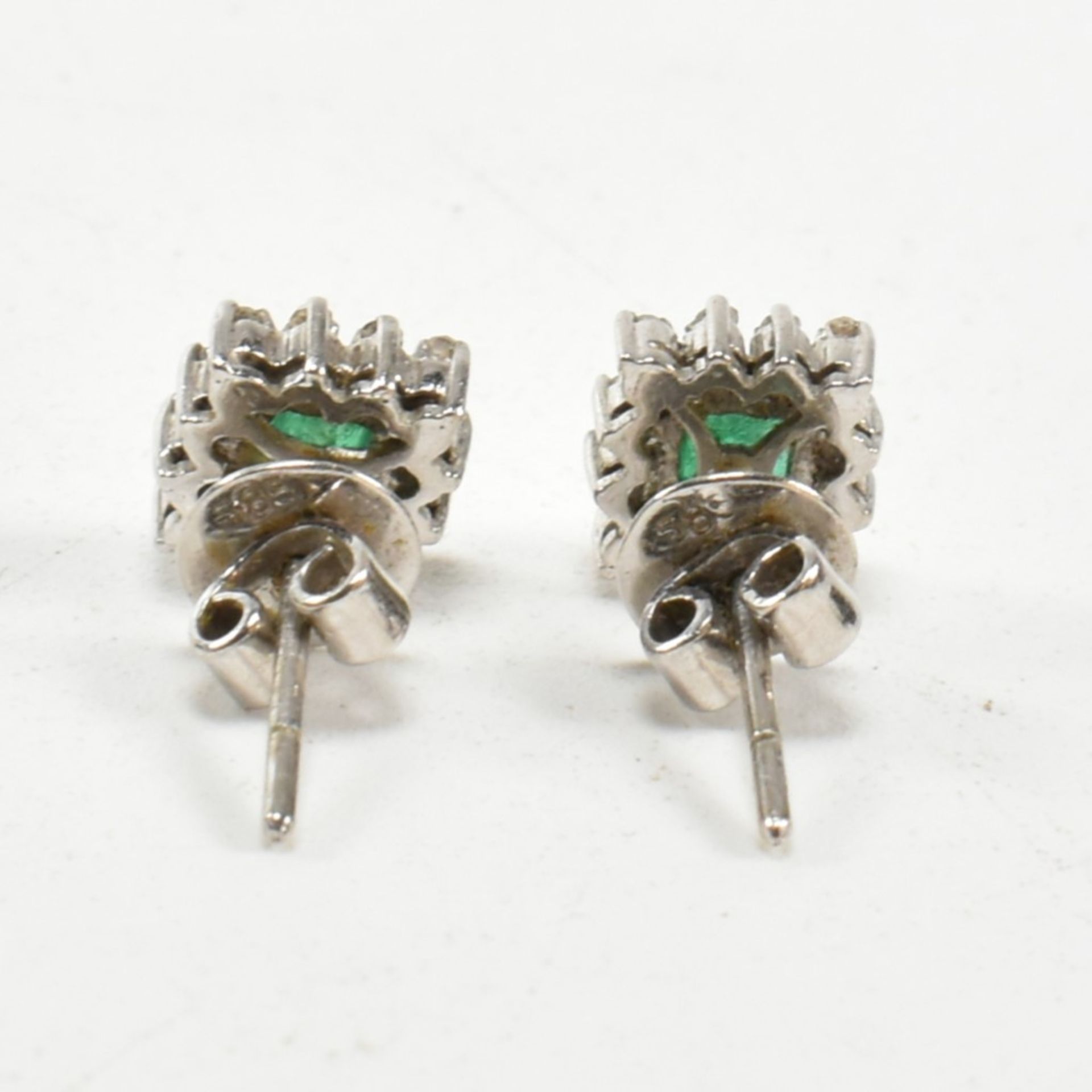 WHITE GOLD EMERALD & DIAMOND CLUSTER EARRINGS - Image 2 of 5