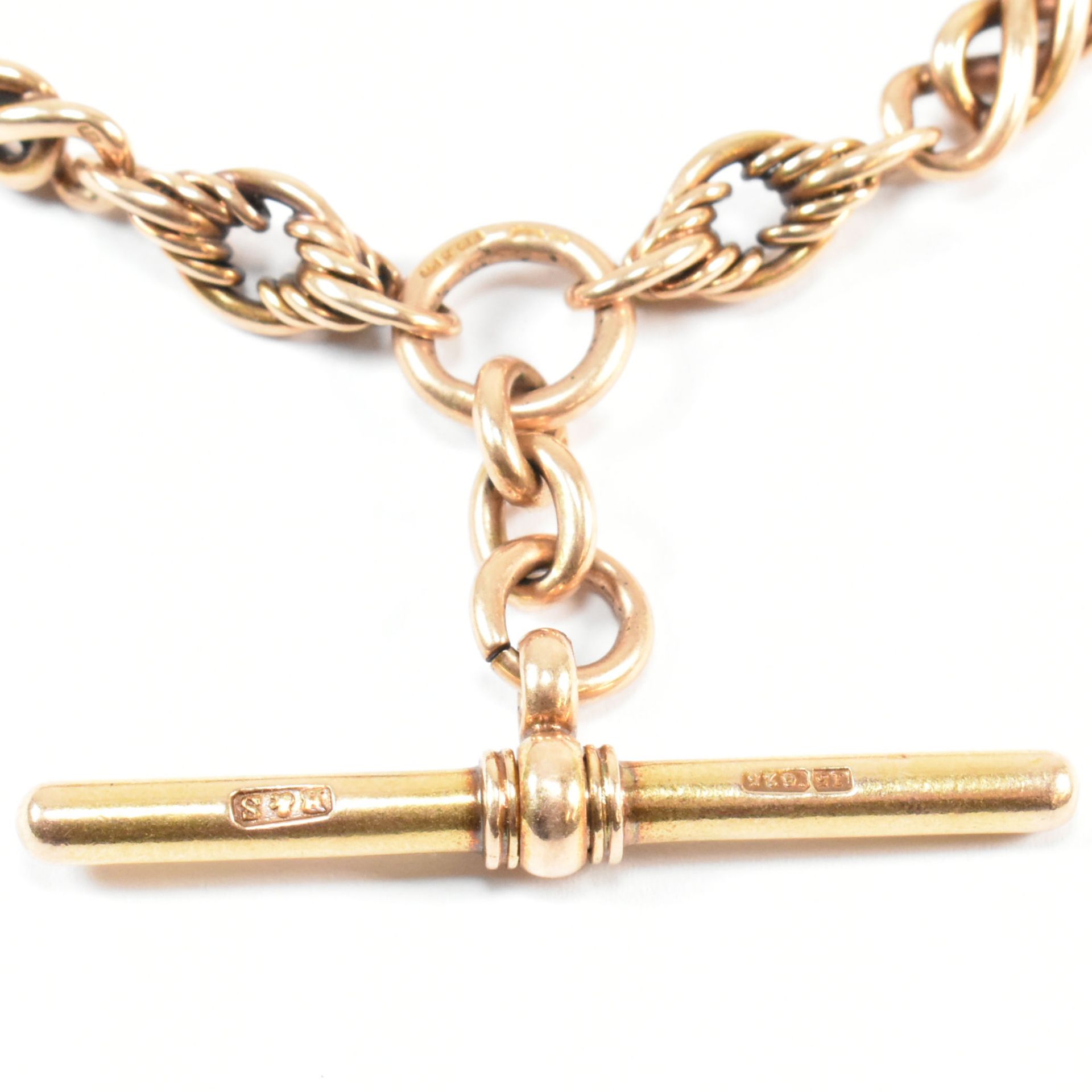 EDWARDIAN HALLMARKED 15CT GOLD ALBERT CHAIN WITH T-BAR - Image 2 of 5