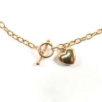 HALLMARKED 9CT GOLD T-BAR NECKLACE WITH HEART PENDANT