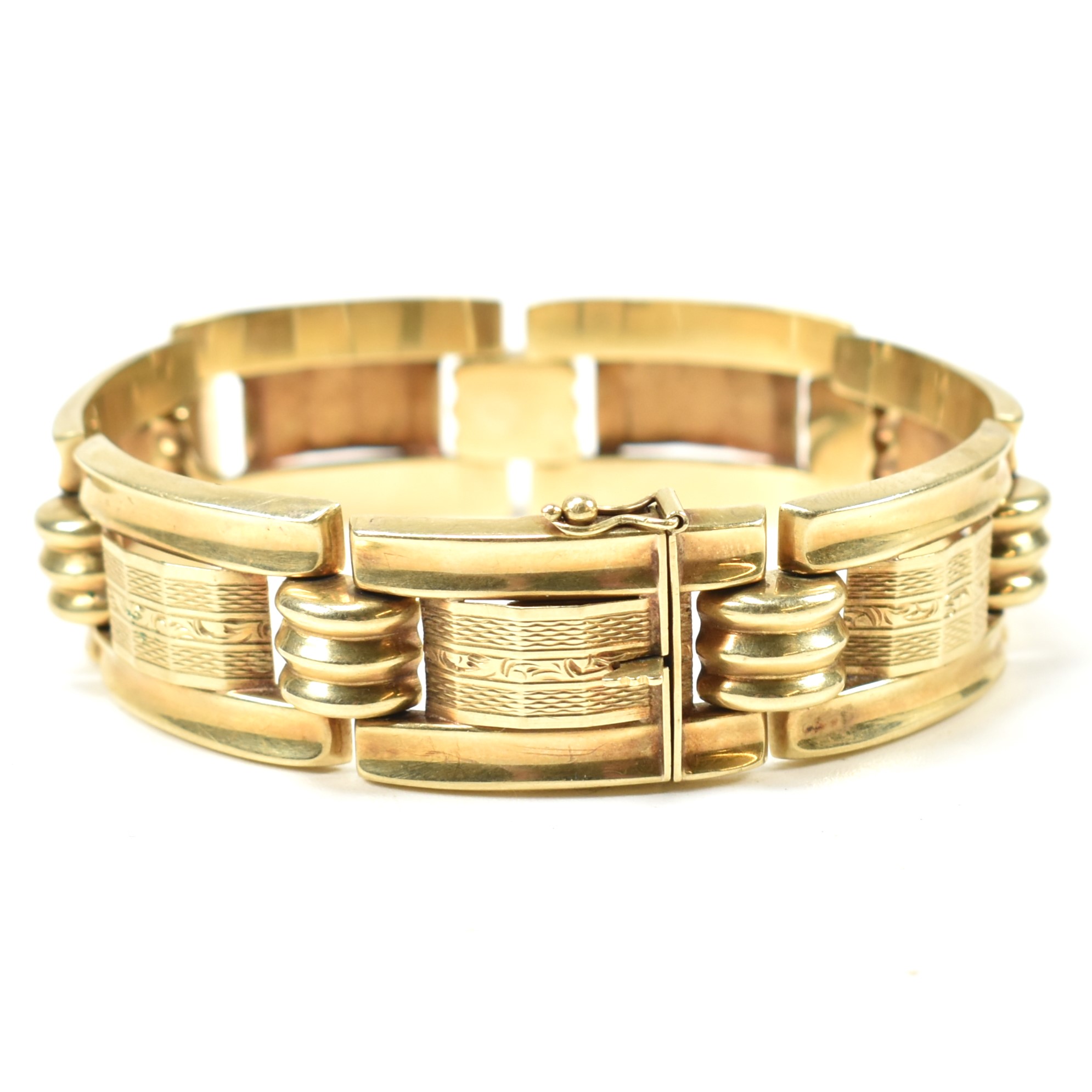 14CT GOLD VINTAGE TANK LINK BRACELET - Image 4 of 9