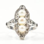 CASED PEARL & DIAMOND MARQUISE RING