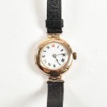 HALLMARKED 9CT GOLD WRISTWATCH WITH LEATHER STRAP