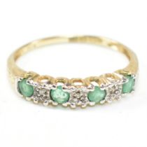 HALLMARKED 9CT GOLD DIAMOND & EMERALD HALF HOOP RING