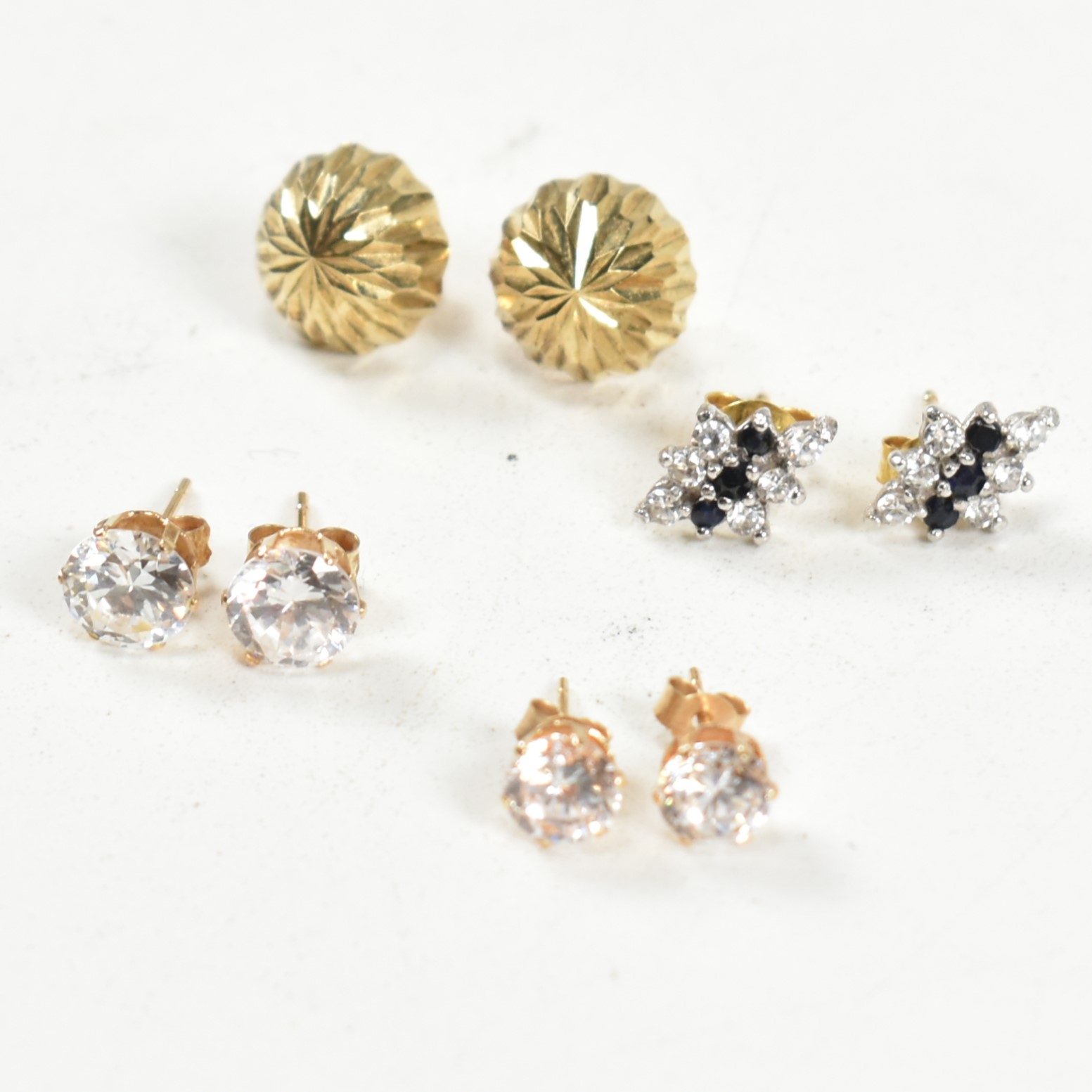 FOUR PAIRS OF 9CT GOLD & GEM SET STUD EARRINGS