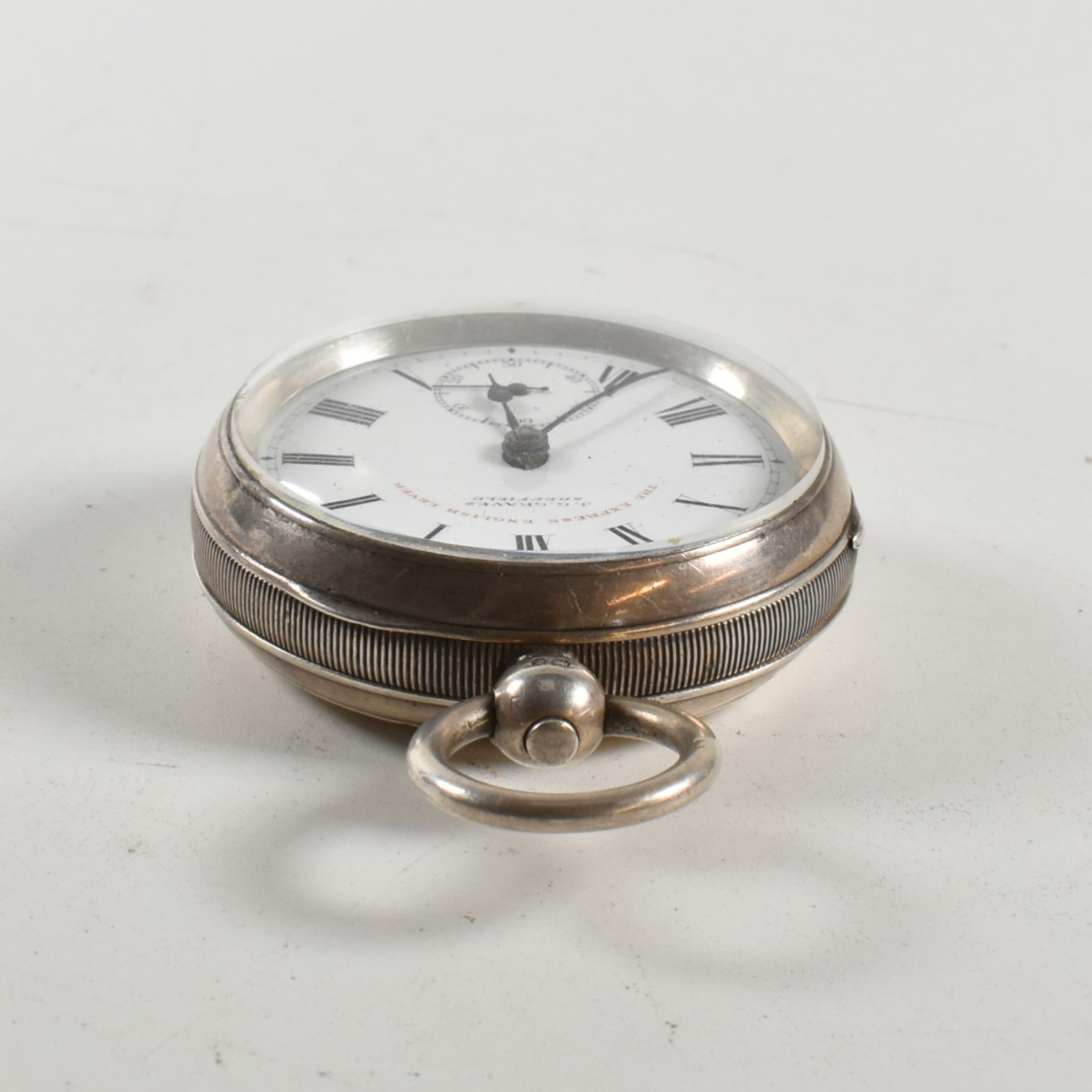 SILVER HALLMARKED JG GRAVES OPEN FACED POCKET WATCH - Image 7 of 8