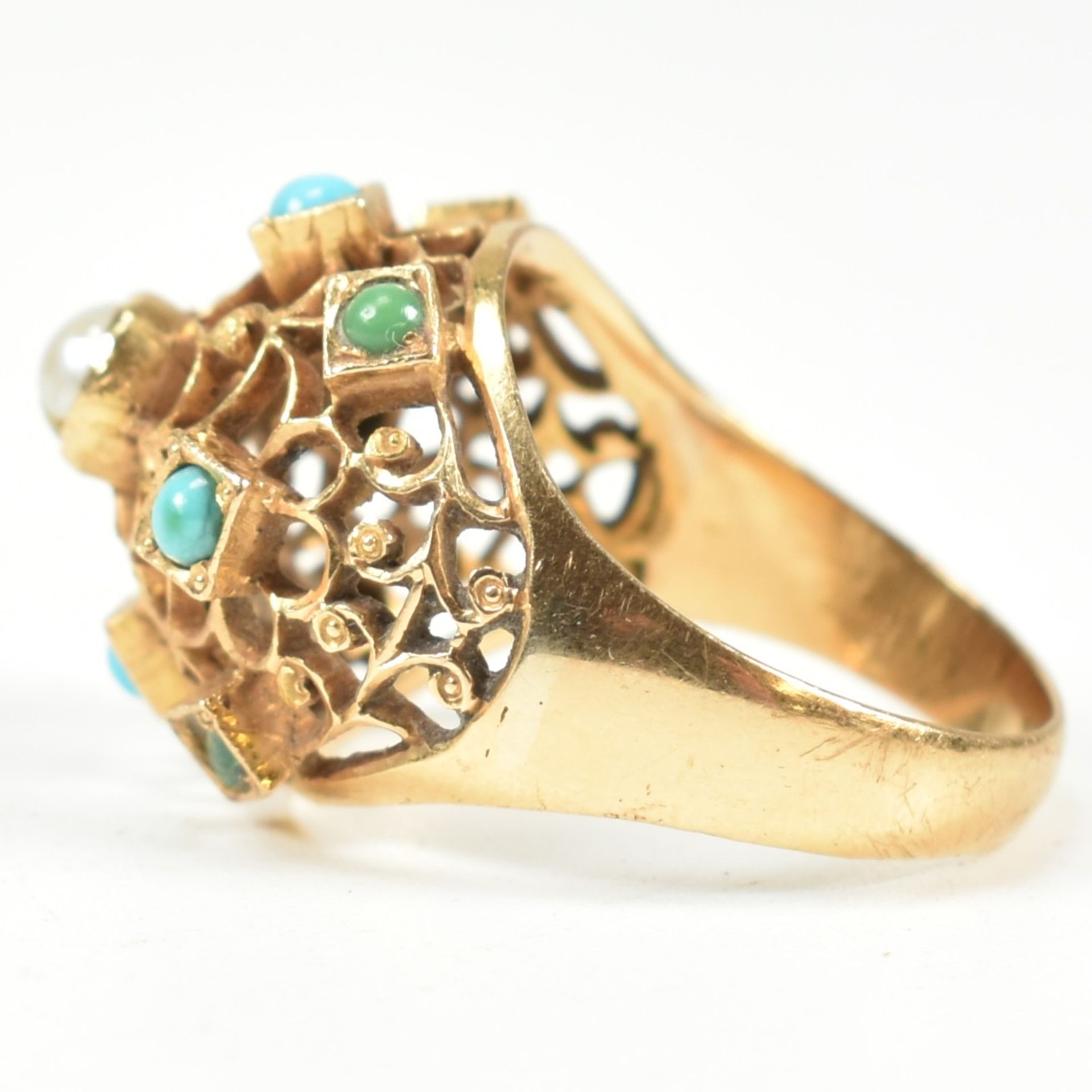 18CT GOLD & TURQUOISE BOMBE RING - Bild 7 aus 10