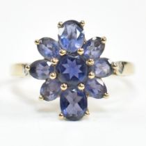 HALLMARKED 9CT GOLD & IOLITE CLUSTER RING