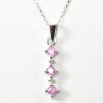 HALLMARKED 9CT WHITE GOLD PINK SAPPHIRE & DIAMOND PENDANT NECKLACE