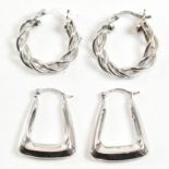 TWO PAIRS OF 9CT WHITE GOLD HOOP EARRINGS