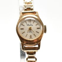 18CT GOLD LADIES WRISTWATCH ON ROLLED GOLD BRACELET STRAP