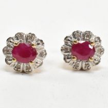 PAIR OF 9CT GOLD RUBY & DIAMOND STUD EARRINGS