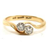 CASED 18CT GOLD PLATINUM & DIAMOND CROSSOVER RING