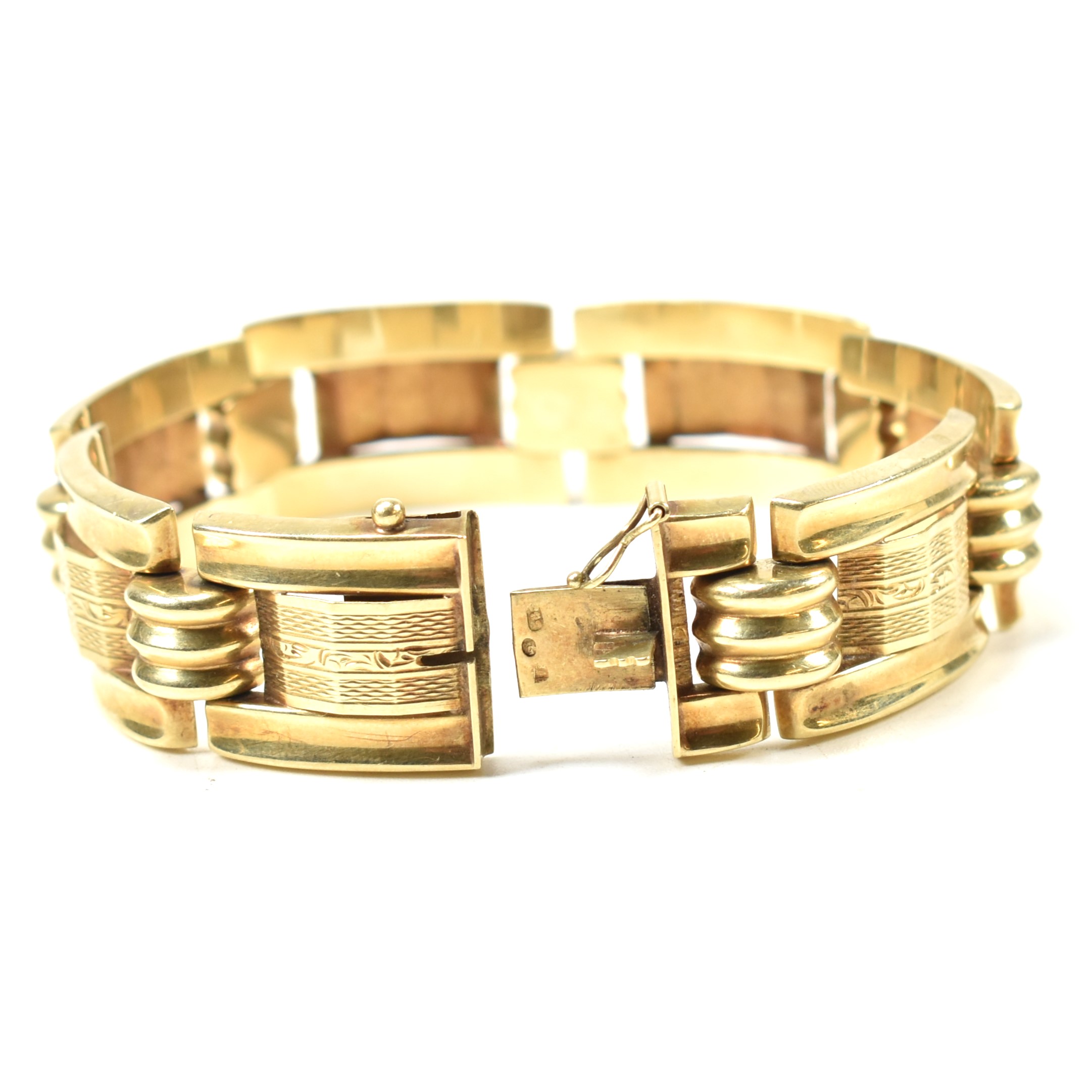 14CT GOLD VINTAGE TANK LINK BRACELET - Image 6 of 9