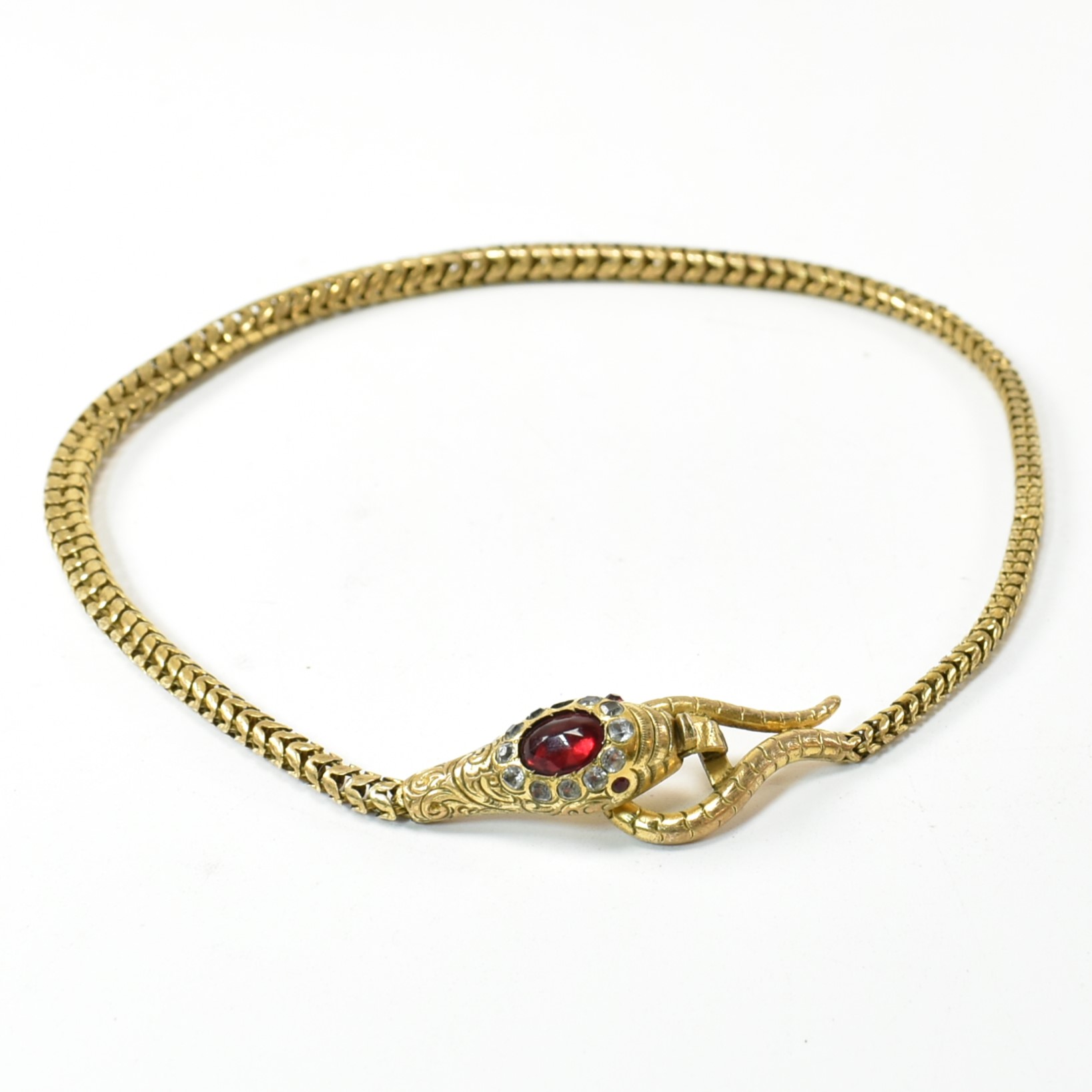 LATE VICTORIAN/EARLY EDWARDIAN GILT METAL & PASTE SNAKE NECKLACE - Image 3 of 11