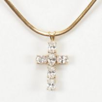 HALLMARKED 9CT GOLD & CZ CROSS PENDANT NECKLACE