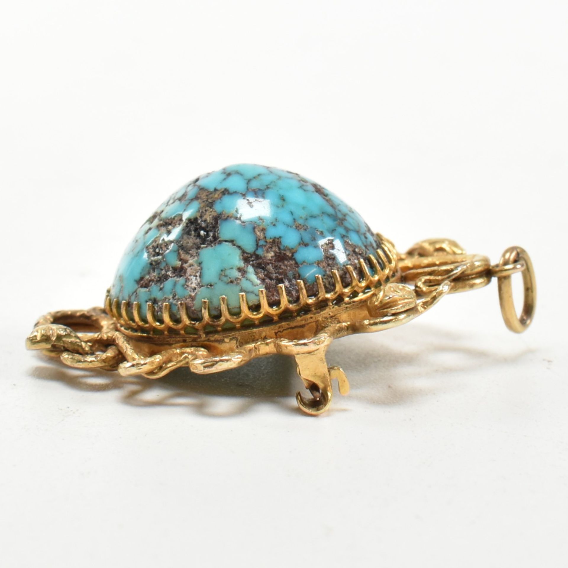 ARTS & CRAFTS GOLD TURQUOISE SNAKE PENDANT BROOCH PIN - Image 2 of 7