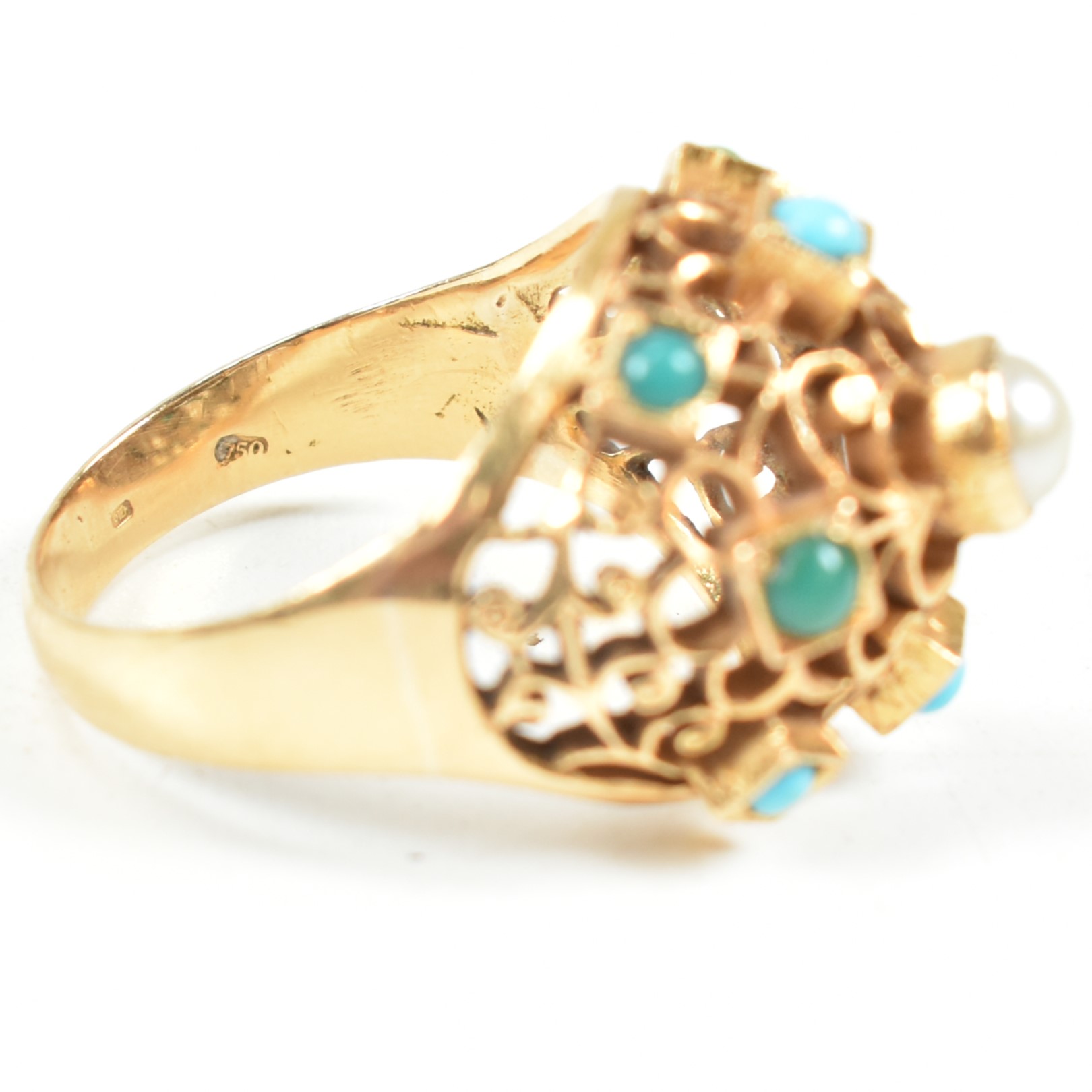 18CT GOLD & TURQUOISE BOMBE RING - Image 10 of 10