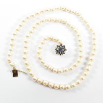 14CT GOLD DIAMOND & SAPPHIRE & CULTURED PEARL NECKLACE