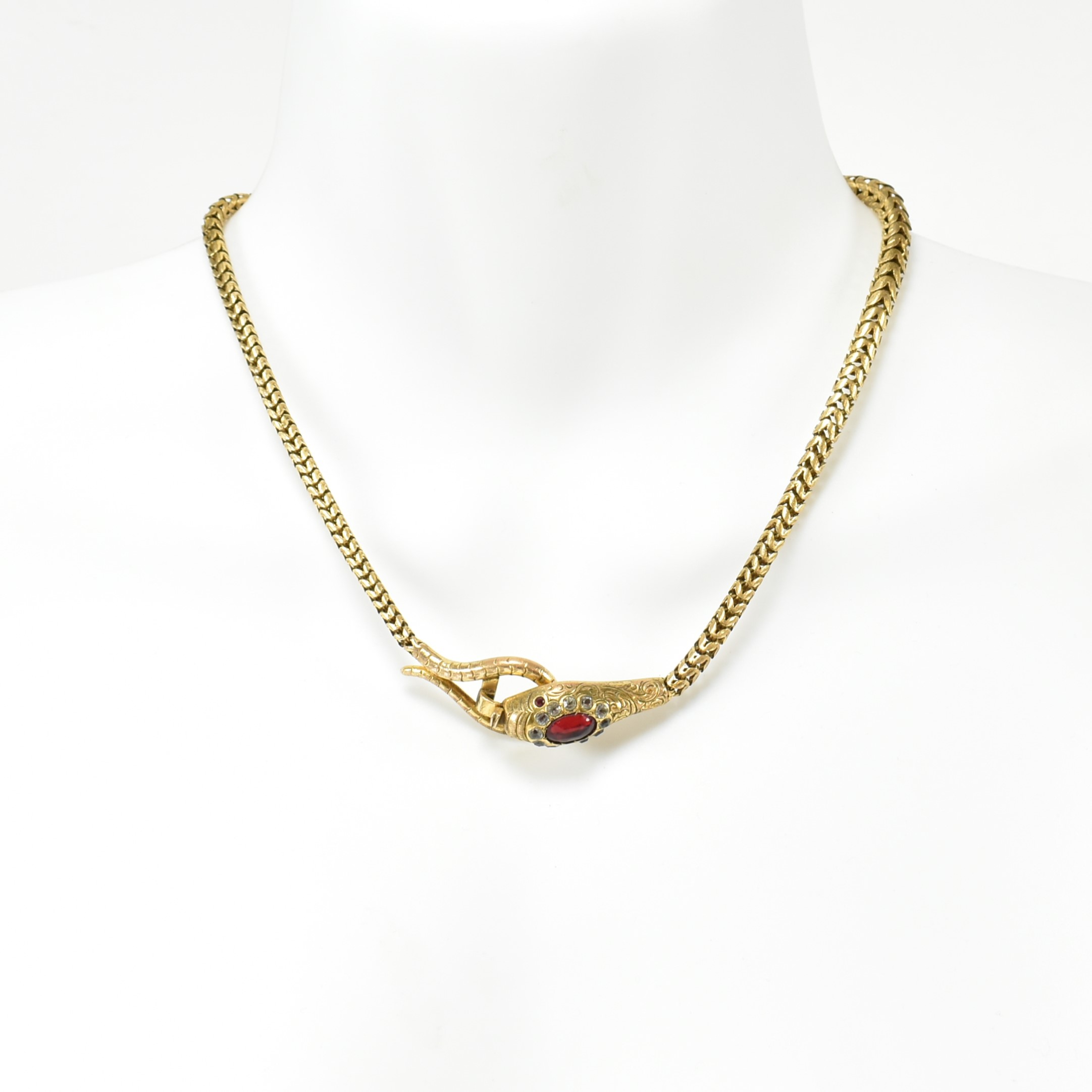 LATE VICTORIAN/EARLY EDWARDIAN GILT METAL & PASTE SNAKE NECKLACE - Image 9 of 11