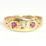 VICTORIAN HALLMARKED 18CT GOLD RUBY & DIAMOND DOME RING