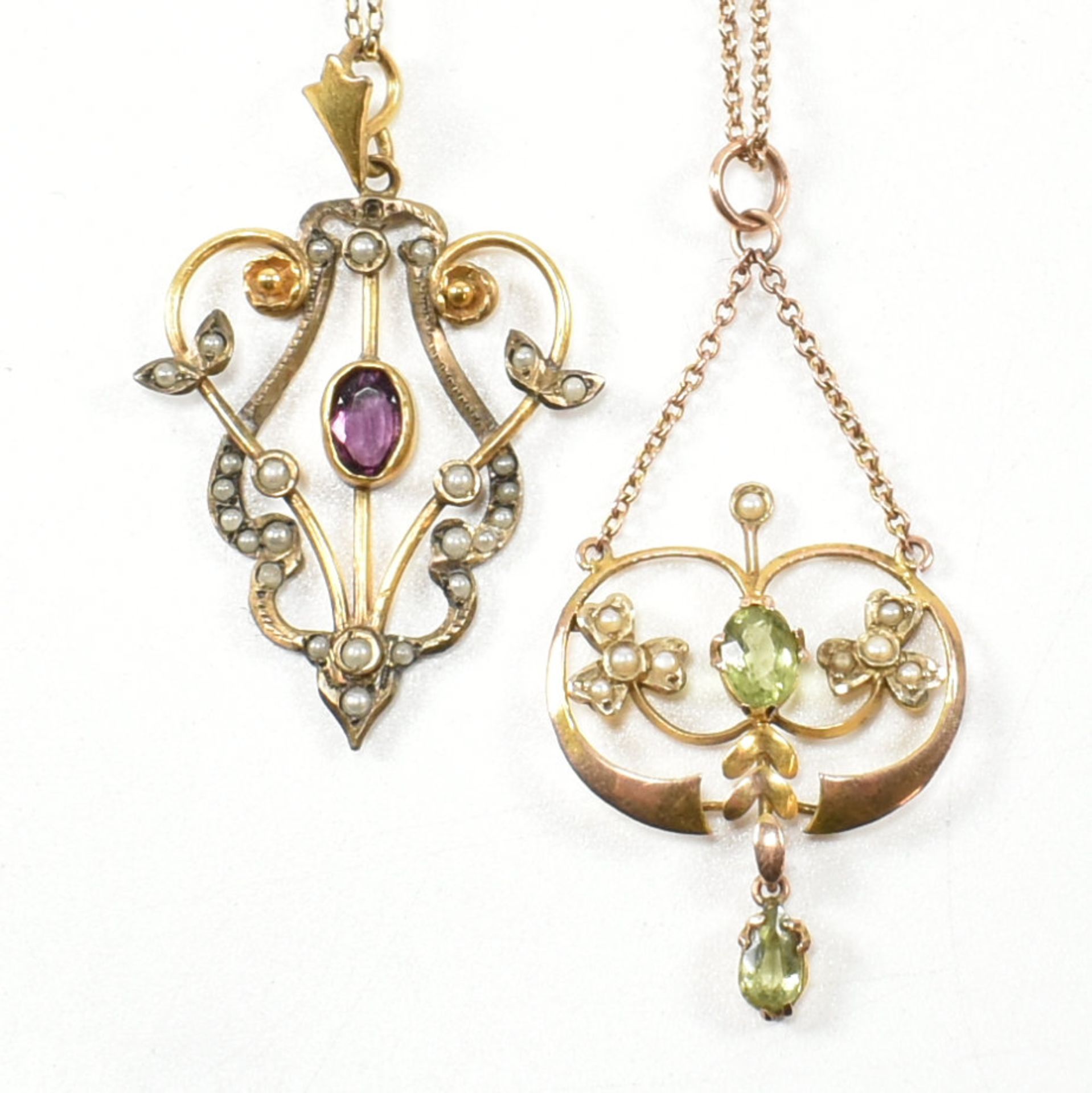 TWO ART NOUVEAU GEM SET PENDANT NECKLACES