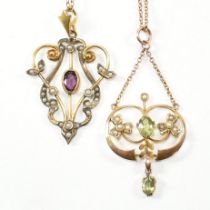 TWO ART NOUVEAU GEM SET PENDANT NECKLACES