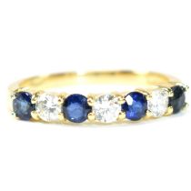 HALLMARKED 18CT GOLD SAPPHIRE & DIAMOND HALF HOOP RING