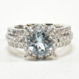 18CT WHITE GOLD AQUAMARINE & DIAMOND CLUSTER RING