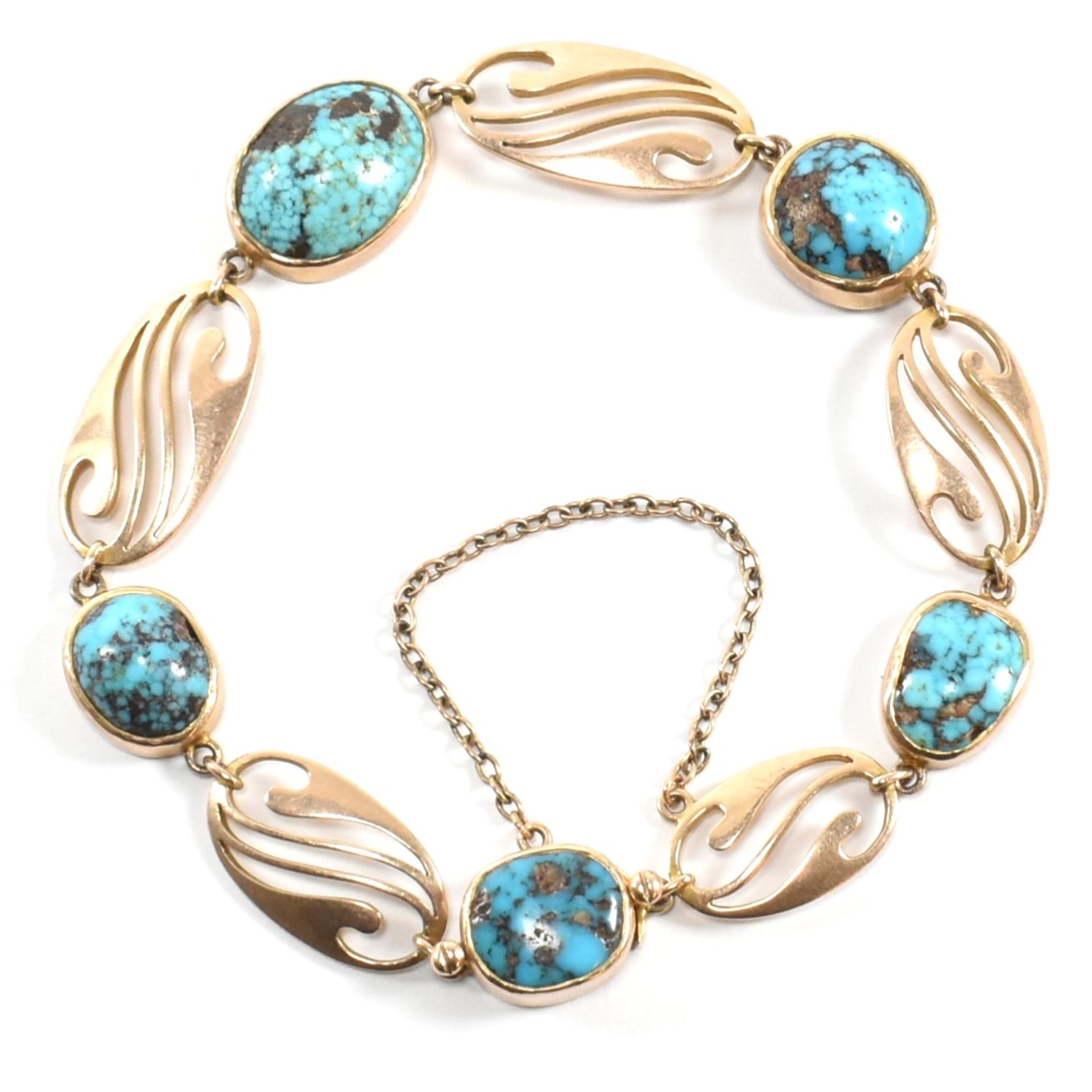 ART NOUVEAU 9CT GOLD & TURQUOISE BRACELET MURRLE BENNETT & CO