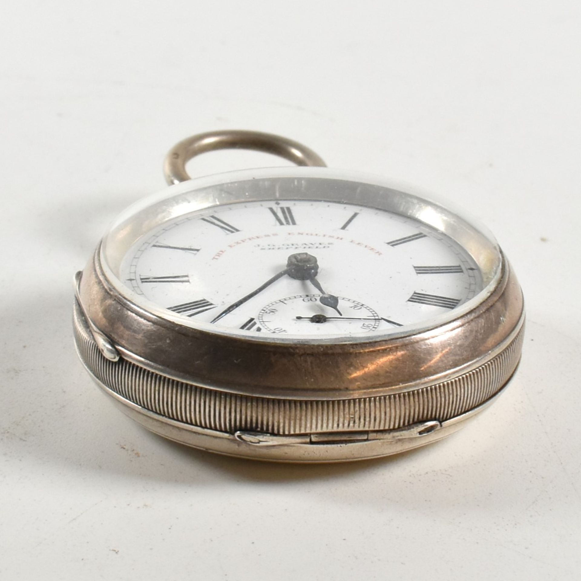 SILVER HALLMARKED JG GRAVES OPEN FACED POCKET WATCH - Bild 8 aus 8