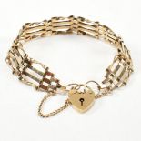 HALLMARKED 9CT GOLD GATE LINK BRACELET WITH HEART PADLOCK CLASP