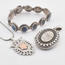 COLLECTION OF SILVER JEWELLERY - LOCKET, NECKLACE & BRACELET