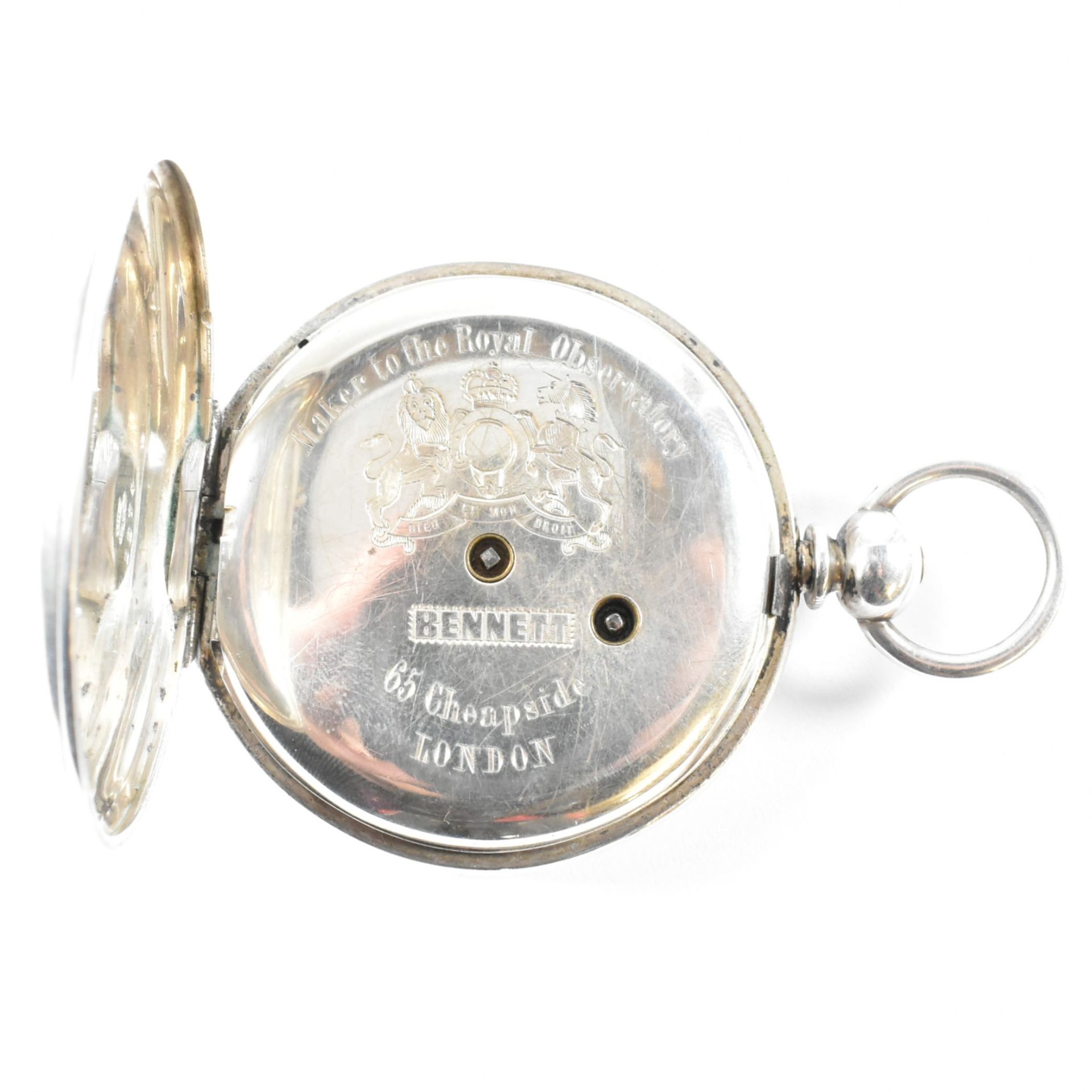 FINE SILVER OPEN FACED KEY WIND POCKET WATCH- BENNETT - Image 6 of 8