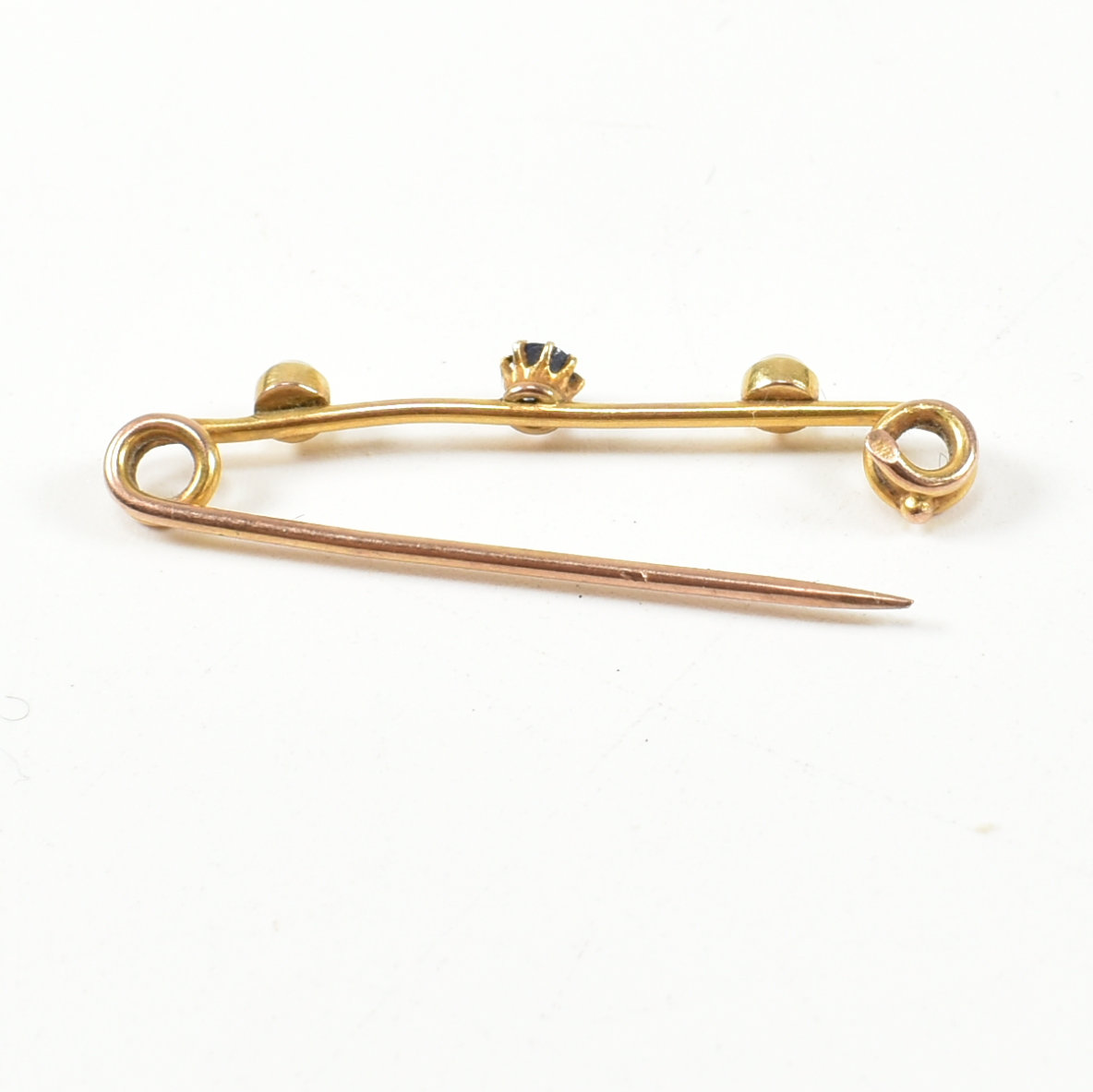 GOLD SAPPHIRE & PEARL BROOCH PIN - Image 5 of 5