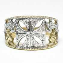 HALLMARKED 9CT GOLD & DIAMOND MALTESE CROSS RING