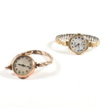 TWO 9CT GOLD WATCHES ON ROLLED GOLD STRAPS TISSOT & OMEGA BOX