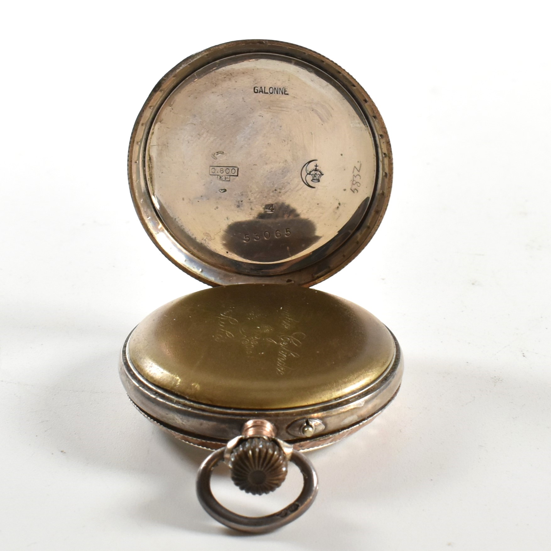 SILVER 800 CONTINENTAL OPEN FACED CROWN WIND POCKET WATCH - Image 3 of 8