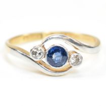 18CT GOLD DIAMOND & SAPPHIRE CROSSOVER RING