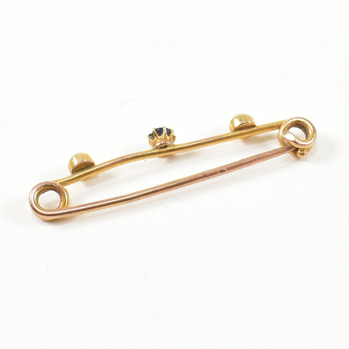 GOLD SAPPHIRE & PEARL BROOCH PIN - Image 4 of 5