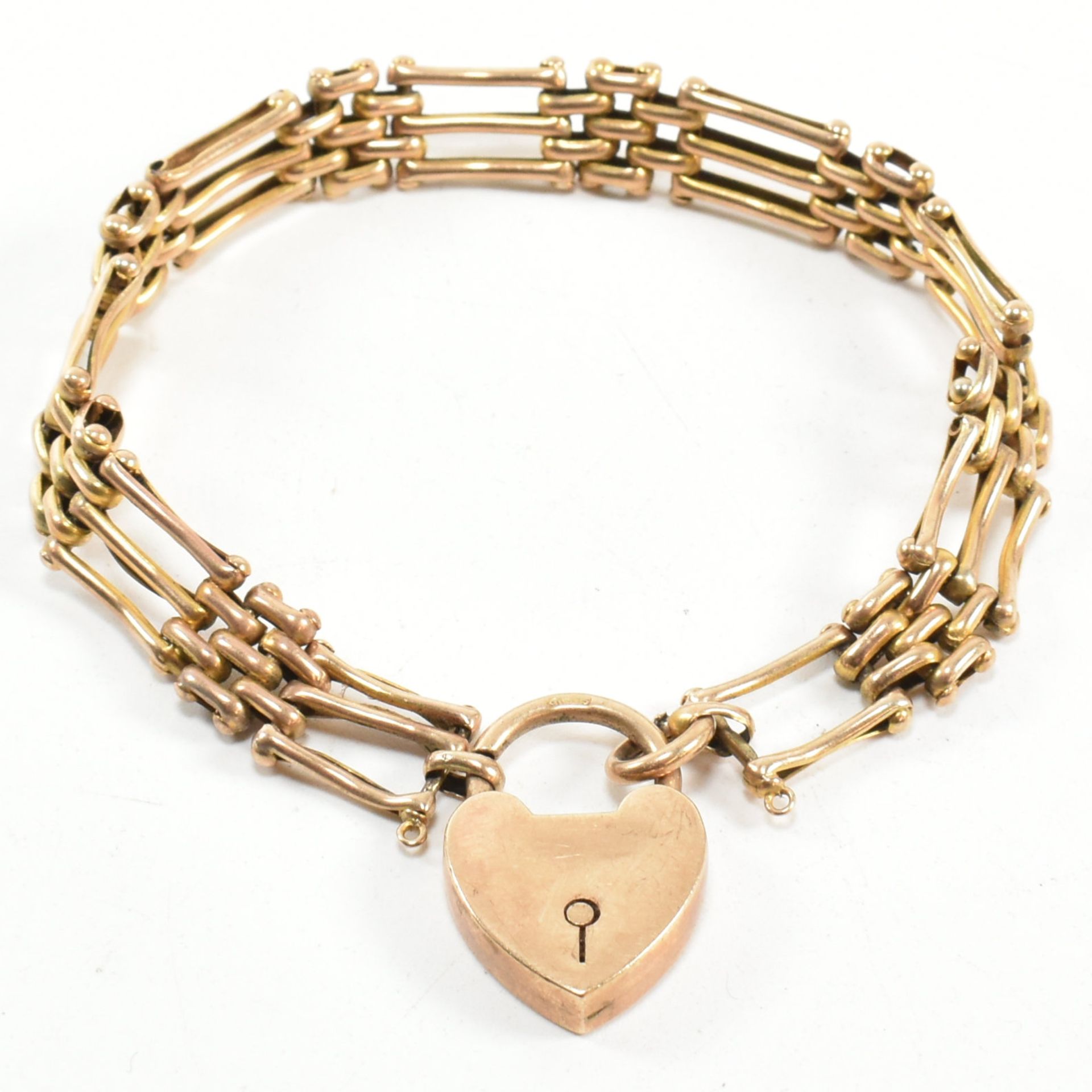 EDWARDIAN HALLMARKED 9CT GOLD HEART PADLOCK CLASP BRACELET