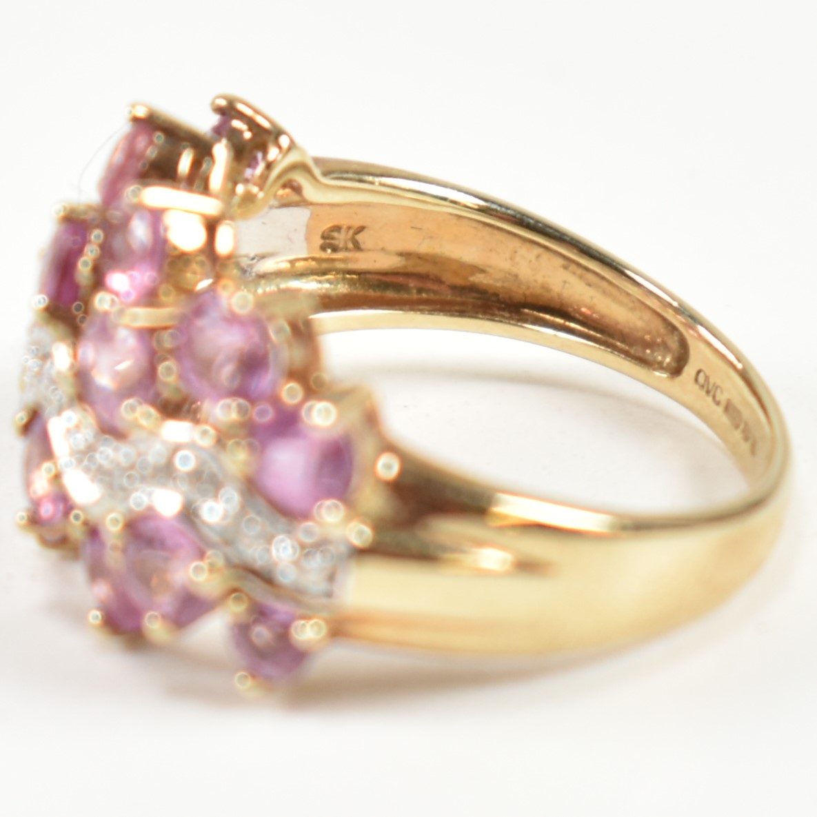 HALLMARKED 9CT GOLD PINK SAPPHIRE & DIAMOND CLUSTER RING - Image 7 of 9