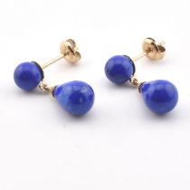 PAIR 9CT GOLD & LAPIS LAZULI PENDANT EARRINGS