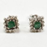 WHITE GOLD EMERALD & DIAMOND CLUSTER EARRINGS