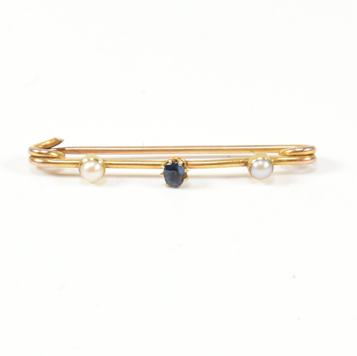GOLD SAPPHIRE & PEARL BROOCH PIN - Image 2 of 5