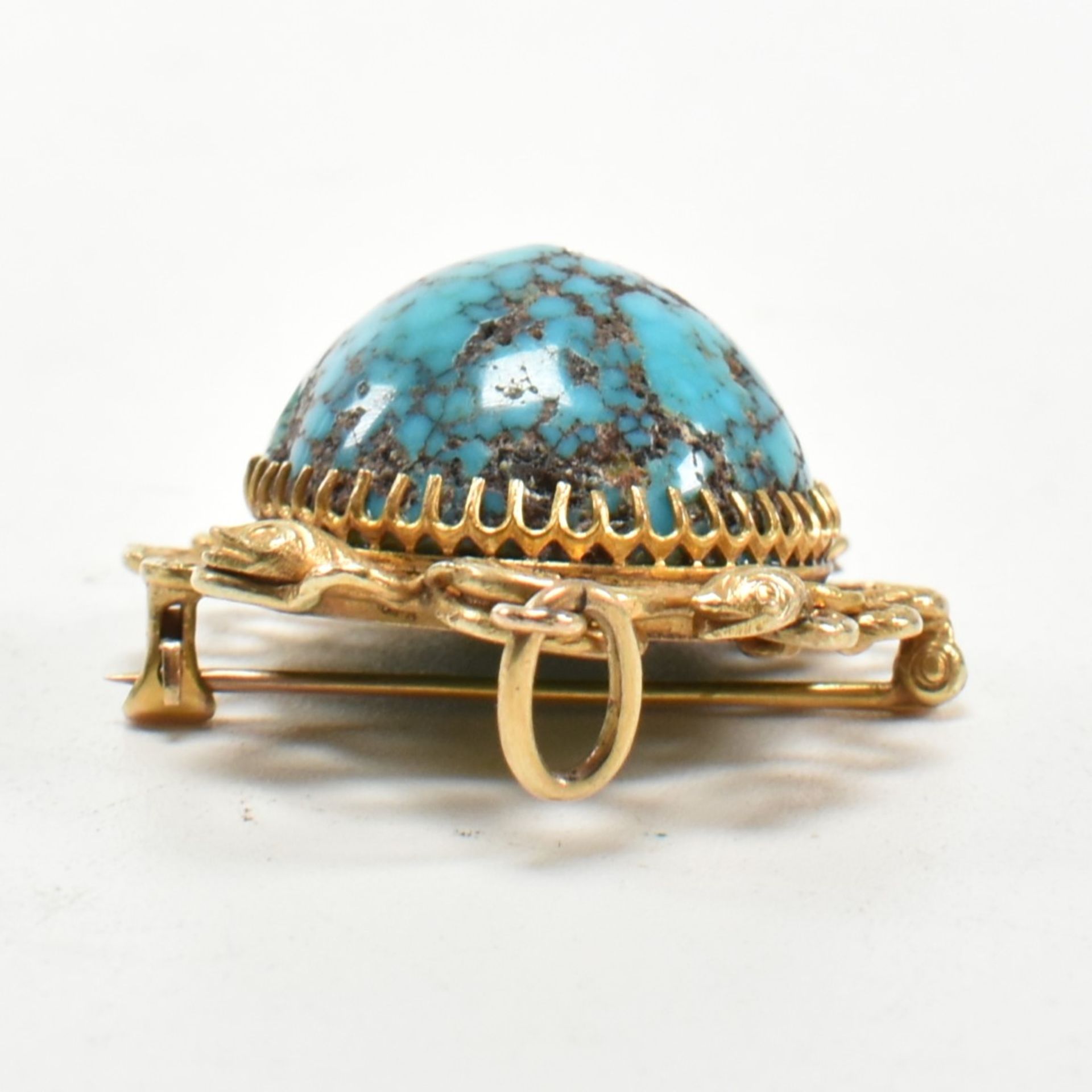 ARTS & CRAFTS GOLD TURQUOISE SNAKE PENDANT BROOCH PIN - Image 5 of 7