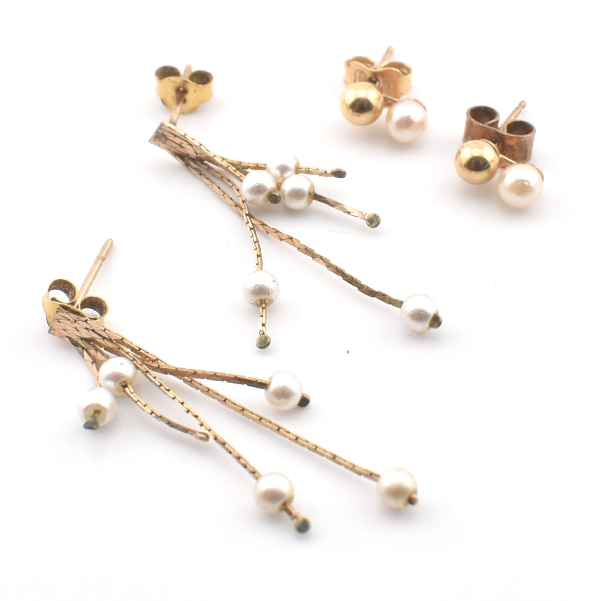 TWO PAIRS OF 9CT GOLD & PEARL EARRINGS