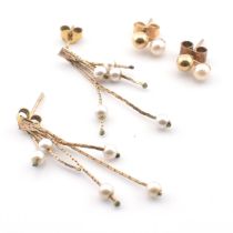 TWO PAIRS OF 9CT GOLD & PEARL EARRINGS