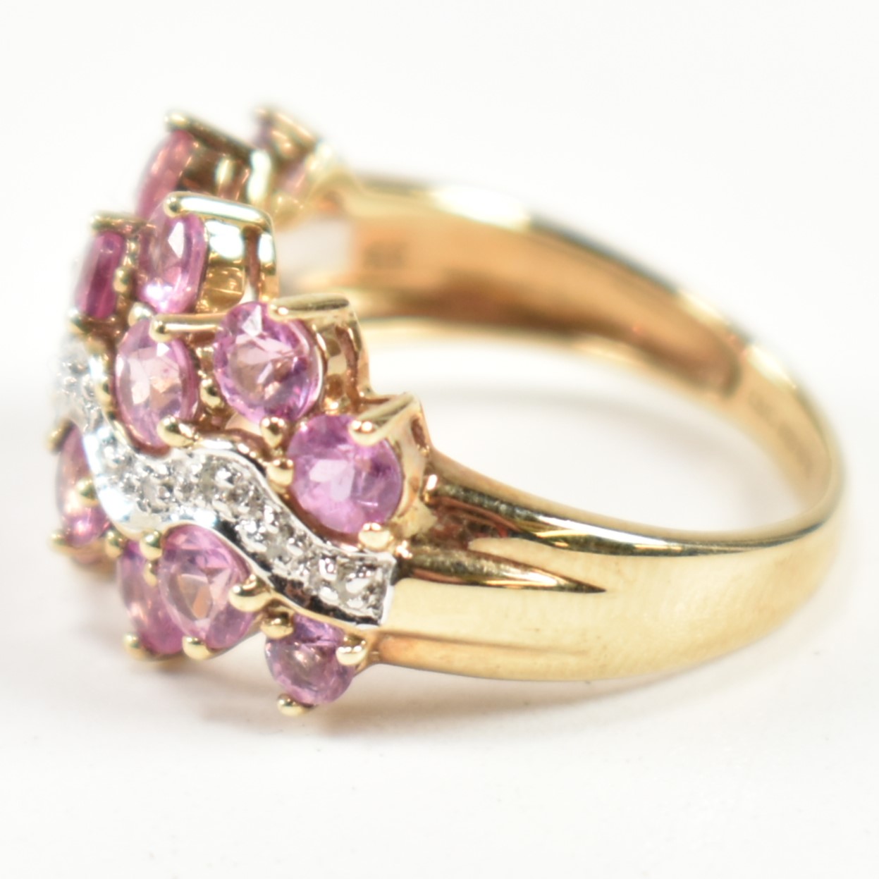 HALLMARKED 9CT GOLD PINK SAPPHIRE & DIAMOND CLUSTER RING - Image 6 of 9