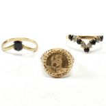 HALLMARKED 9CT GOLD ST CHRISTOPHER RING & TWO GEM SET RINGS